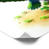 Ein 3D-Bild eines blau gekrönten Hängepapagei Poster (Ecke)