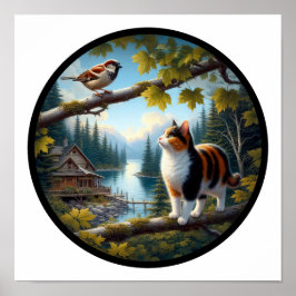 Ein 3D-Rundbild einer schönen Calico Katze Poster