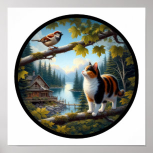 Ein 3D-Rundbild einer schönen Calico Katze Poster