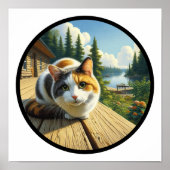 Ein 3D-Rundbild einer schönen Calico Katze Poster (Vorne)