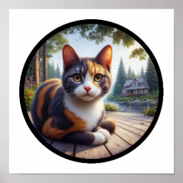 Ein 3D-Rundbild einer schönen Calico Katze Poster