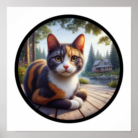 Ein 3D-Rundbild einer schönen Calico Katze Poster (Vorne)