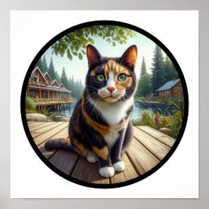 Ein 3D-Rundbild einer schönen Calico Katze Poster