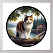 Ein 3D-Rundbild einer schönen Calico Katze Poster (Vorne)