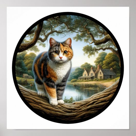 Ein 3D-Rundbild einer schönen Calico Katze Poster (Vorne)