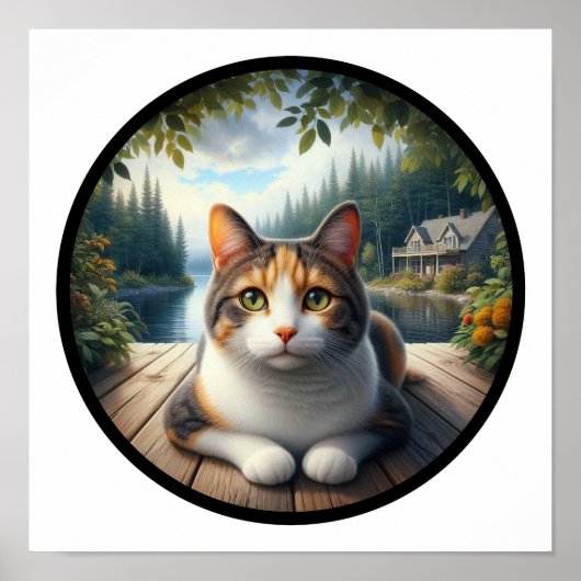 Ein 3D-Rundbild einer schönen Calico Katze Poster (Vorne)