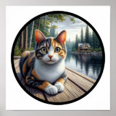 Ein 3D-Rundbild einer schönen Calico Katze Poster (Vorne)