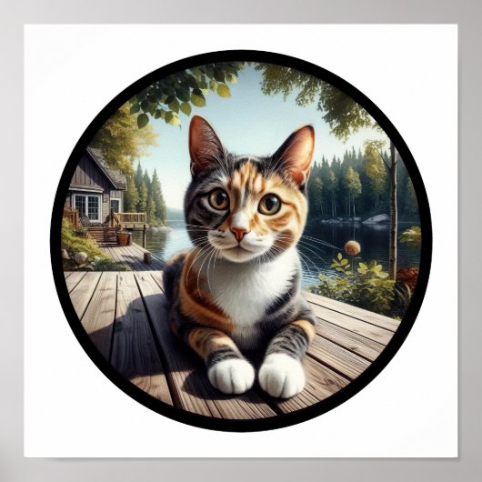 Ein 3D-Rundbild einer schönen Calico Katze Poster (Vorne)