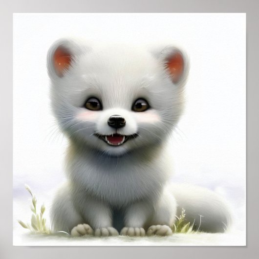 Ein 3D-Wasserfarbenbild eines arktischen Fuchses Poster (Vorne)