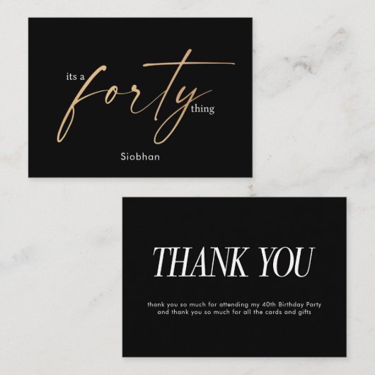 ein 40. Geburtstag elegant danke Mitteilungskarte (Vorne/Hinten)