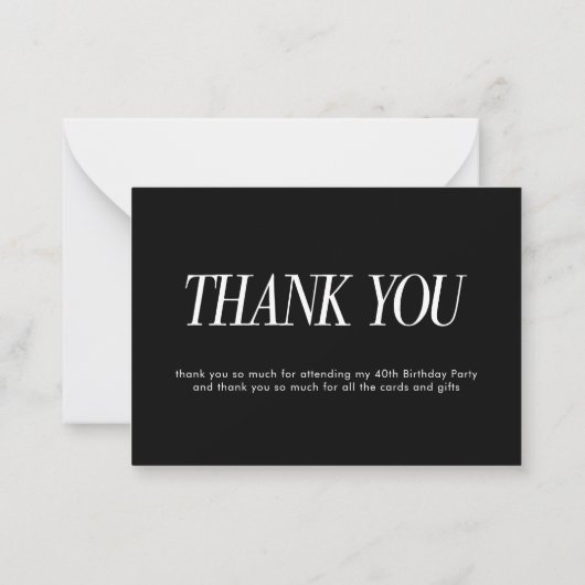 ein 40. Geburtstag elegant danke Mitteilungskarte (Rückseite)