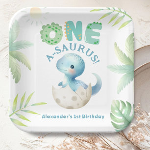 Ein A-Saurus Junge Dinosaurier 1. Geburtstag Pappteller