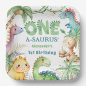 Ein A-Saurus-Junge-Dinosaurier 1. Geburtstag Pappteller (Vorderseite)