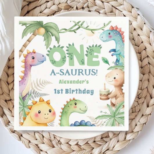 Ein A-Saurus-Junge-Dinosaurier 1. Geburtstag Serviette