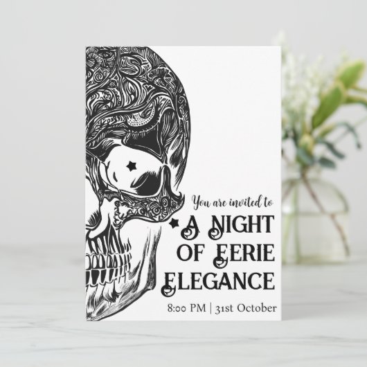 Ein Abend der Eerie Elegance Luxus Halloween Einladung (Stehend Vorderseite)