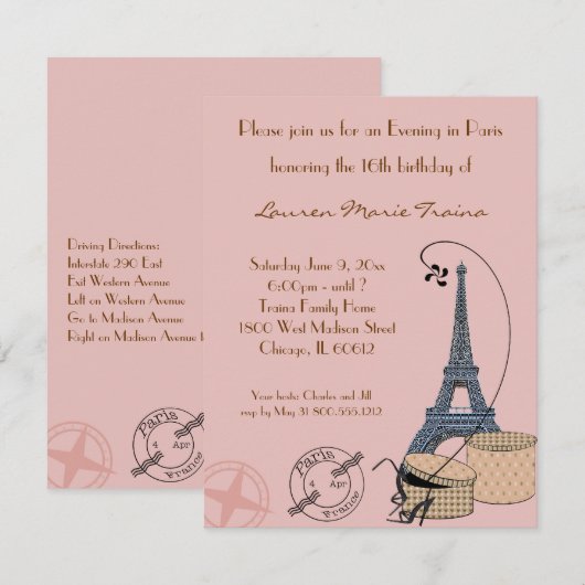 Ein Abend in der Pariser Party Einladung (Vorne/Hinten)