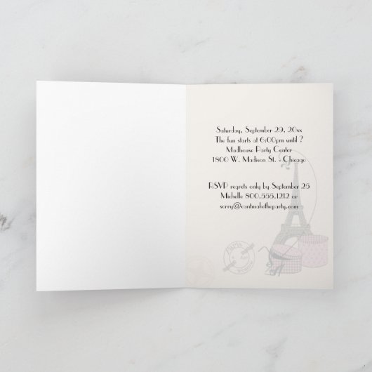 Ein Abend in der rosa Themed Gruß-Karte Paris Einladung (Innenseite)