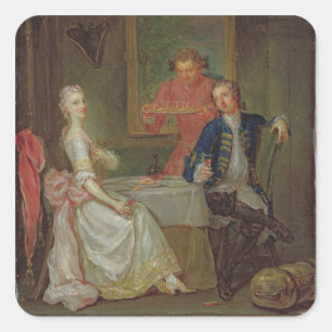 Ein Abendessen-Gespräch (ein Mann und eine Frau, Quadratischer Aufkleber