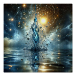 Ein Abfluss reinen Wassers auf einem blauen See Poster