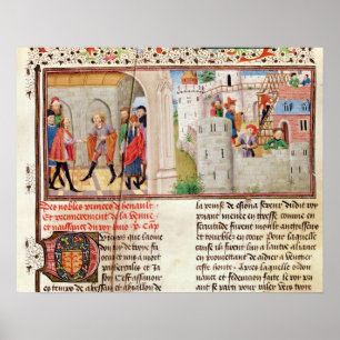 Ein Abkommen und das Gebäude eines Schlosses Poster