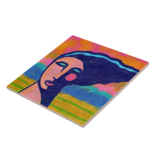 Ein Abstraktes digitales Portrait einer Frau an ei Fliese (Seite)