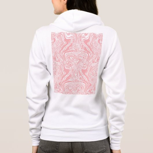 ein abstraktes, rosa und weißes Design auf weißem Hoodie (Rückseite)