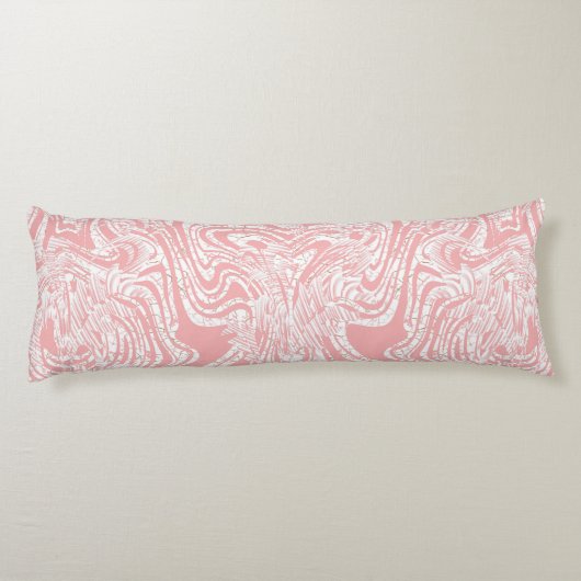 ein abstraktes, rosa und weißes Design auf weißem Seitenschläferkissen (Rückseite)