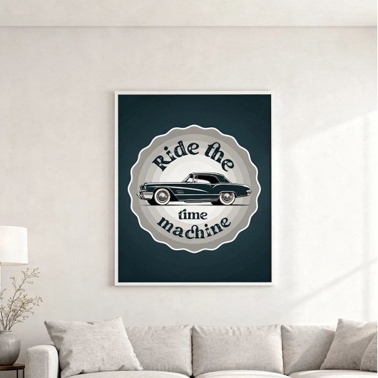 Ein abzeichenförmiges Grafik mit einem Oldtimer da Poster