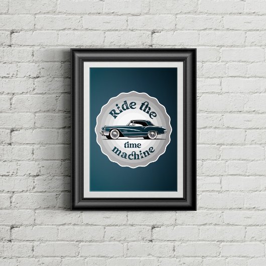 Ein abzeichenförmiges Grafik mit einem Oldtimer da Poster