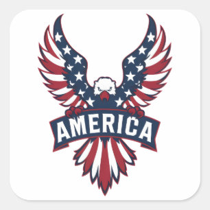 Ein Adler in den Farben der amerikanischen Flagge. Quadratischer Aufkleber
