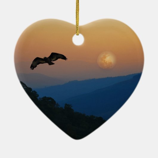 Ein Adler steigt im Vollmond auf Keramik Ornament (Hinten)