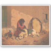 Ein Affe und ein Hund mit einem großen Tambourin Aufkleber (Vorderseite)