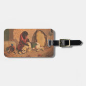 Ein Affe und ein Hund mit einem großen Tambourin Gepäckanhänger (Vorderseite horizontal)