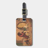 Ein Affe und ein Hund mit einem großen Tambourin Gepäckanhänger (Vorderseite vertikal)