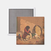 Ein Affe und ein Hund mit einem großen Tambourin Magnet (Vorderseite/Rückseite)