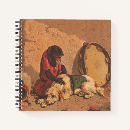 Ein Affe und ein Hund mit einem großen Tambourin Notizblock (Vorderseite)