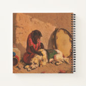 Ein Affe und ein Hund mit einem großen Tambourin Notizblock (Rückseite)