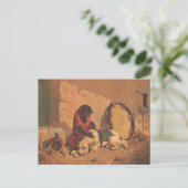 Ein Affe und ein Hund mit einem großen Tambourin Postkarte (Stehend Vorderseite)