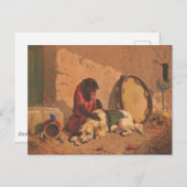 Ein Affe und ein Hund mit einem großen Tambourin Postkarte (Vorne/Hinten)