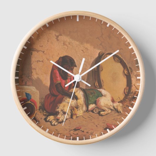 Ein Affe und ein Hund mit einem großen Tambourin Uhr (Vorderseite)