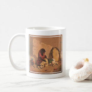 Ein Affe und ein Hund mit einer großen Tambourine Kaffeetasse