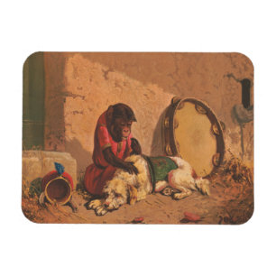 Ein Affe und ein Hund mit einer großen Tambourine Magnet