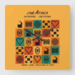 Ein Afrika – Adinkra – Ghana -  Quadratische Wanduhr