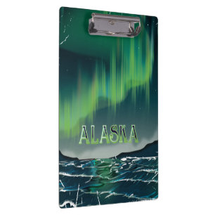 Ein alaskischer Aurora Vintage-Reiseposter Klemmbrett