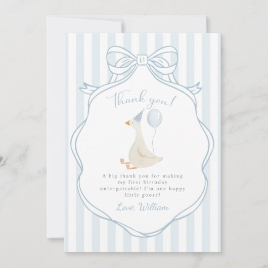 Ein Alberner Gänseblauer Bogen zum ersten Geburtst Dankeskarte (Vorderseite)