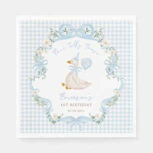 Ein Alberner Gänseblauer Bow Gingham 1. Geburtstag Serviette