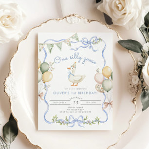 Ein Alberner Gänseblauer Junge 1. Geburtstag Einladung