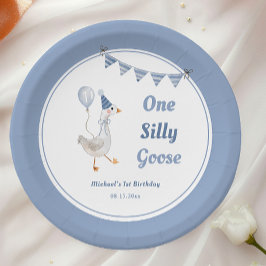 Ein Alberner Gänseblauer Junge 1. Geburtstag Pappteller
