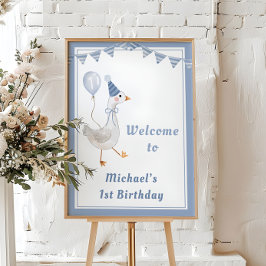 Ein Alberner Gänseblauer Junge 1. Geburtstag Willk