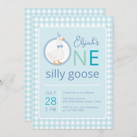 Ein Alberner Gänseblauer Party-Hut-Junge zum erste Einladung (Vorne/Hinten)